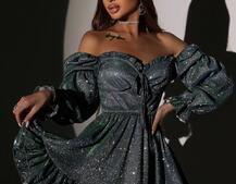 Блискуча сукня з чашечками та пишною спідницею Блискуча сукня з чашечками та пишною спідницею | PUSHKA SHOP