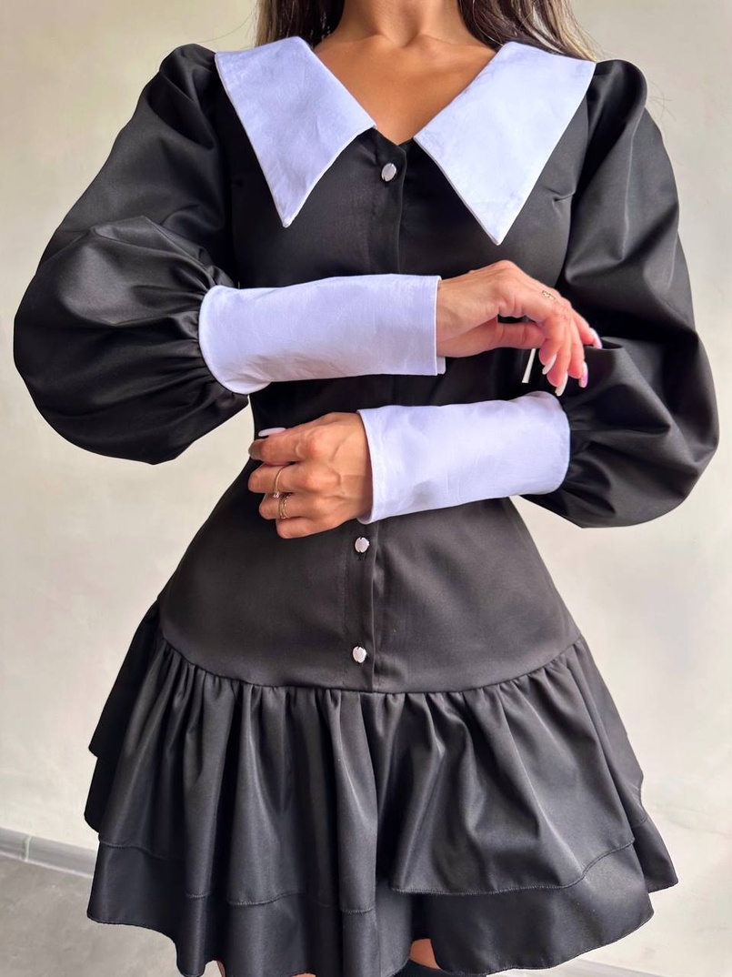 Котонова сукня з рюшами на гудзиках зі шнурівкою на спинці Котонова сукня з рюшами на гудзиках зі шнурівкою на спинці | PUSHKA SHOP