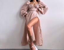 Муслінова сукня -міді з розрізом на ніжці  | PUSHKA SHOP