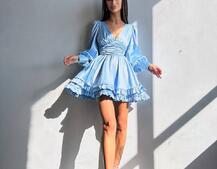 Атласна сукня з пишною подвійною спідницею та об‘ємними рукавами | PUSHKA SHOP