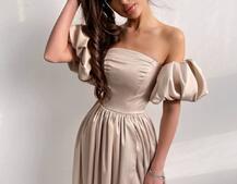 Атласное платье макси с объемными рукавами   Атласное платье макси с объемными рукавами   | PUSHKA SHOP