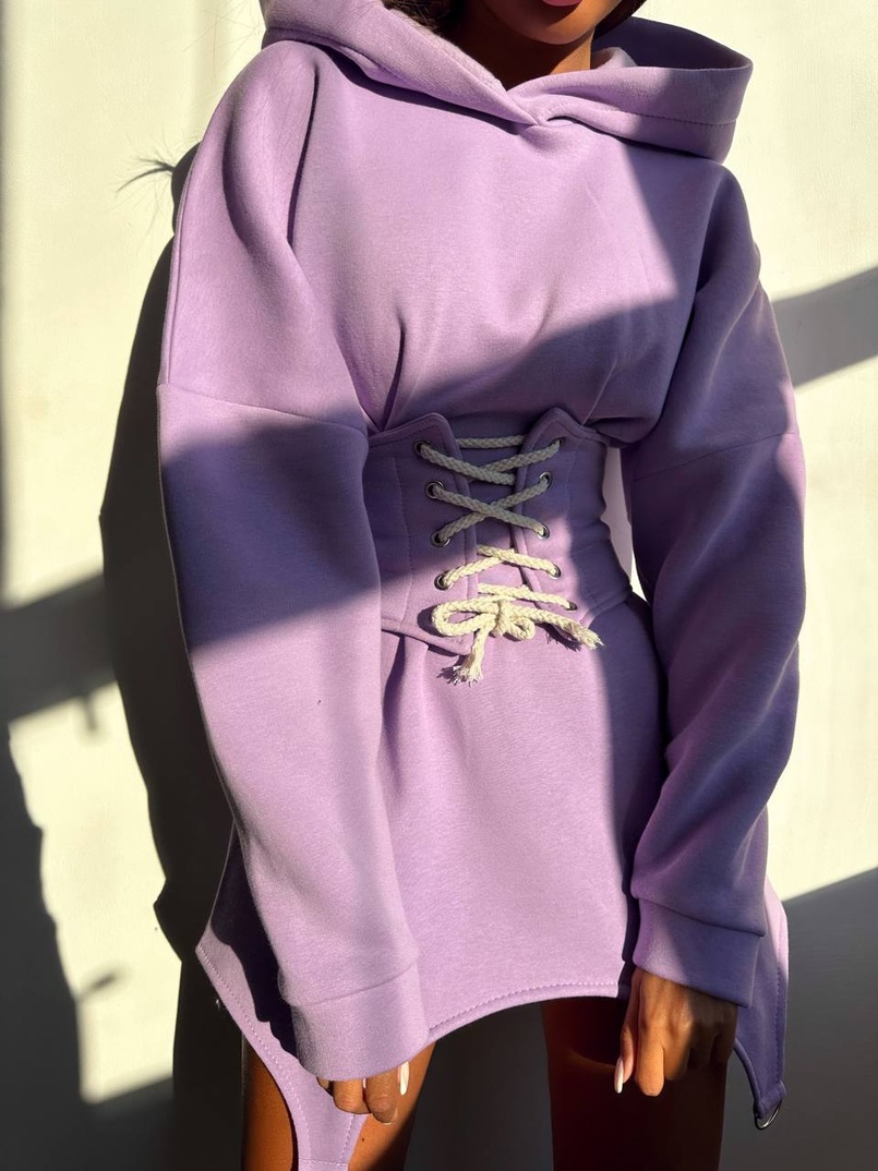 Тепле приталене худі з капюшоном на флісі + корсет на шнурівці Можна носити з корсетом та без Тепле приталене худі з капюшоном на флісі + корсет на шнурівці Можна носити з корсетом та без | PUSHKA SHOP