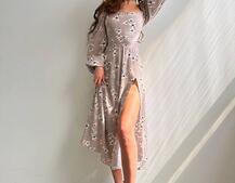 Сукня -міді зі шнурівкою на спинці та розрізом на ніжці Сукня -міді зі шнурівкою на спинці та розрізом на ніжці | PUSHKA SHOP