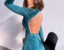 Оксамитова сукня з відкритою спинкою, декорована бахромою зі страз Оксамитова сукня з відкритою спинкою, декорована бахромою зі страз | PUSHKA SHOP