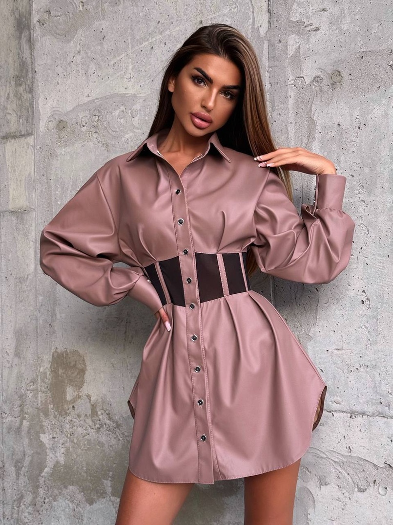 Сукня-сорочка з корсетними елементами з еко-шкіри Сукня-сорочка з корсетними елементами з еко-шкіри | PUSHKA SHOP