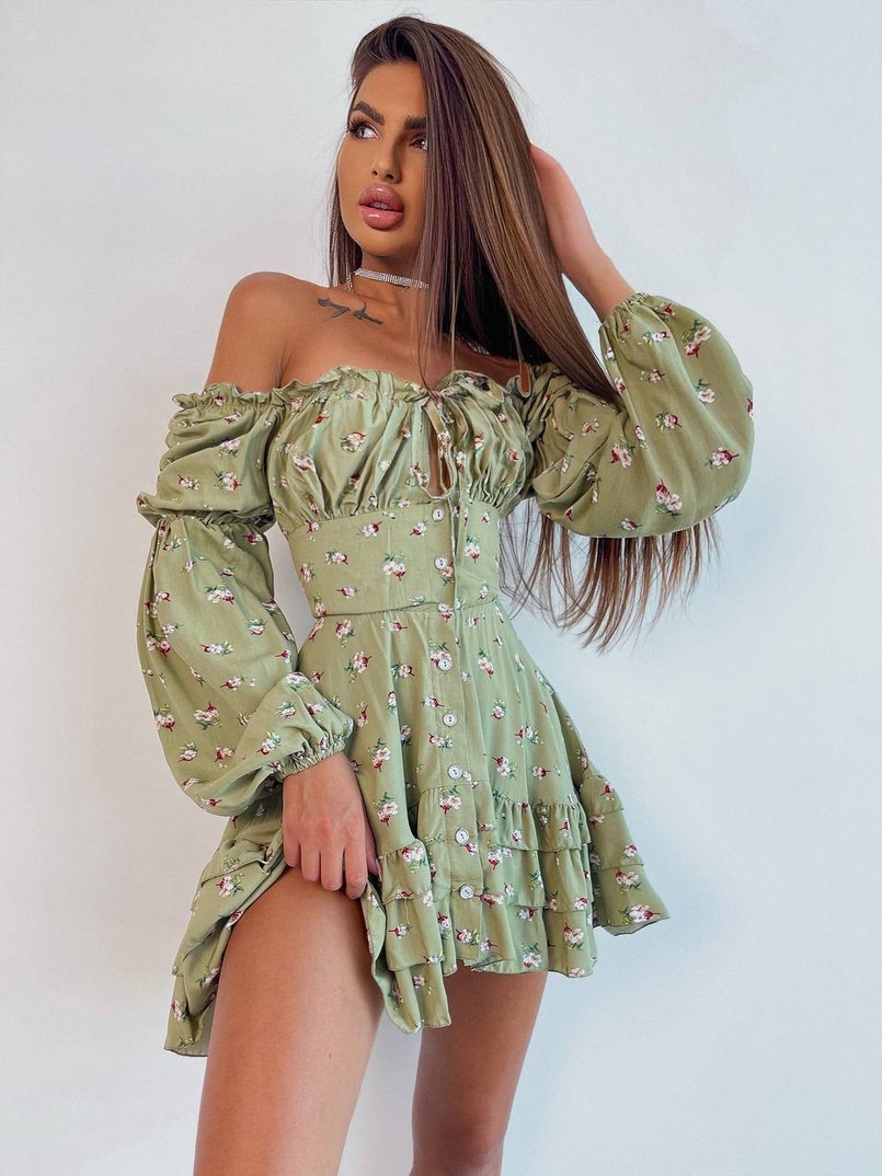 Сукня з квітковим принтом з воланами на ґудзиках  Сукня з квітковим принтом з воланами на ґудзиках  | PUSHKA SHOP