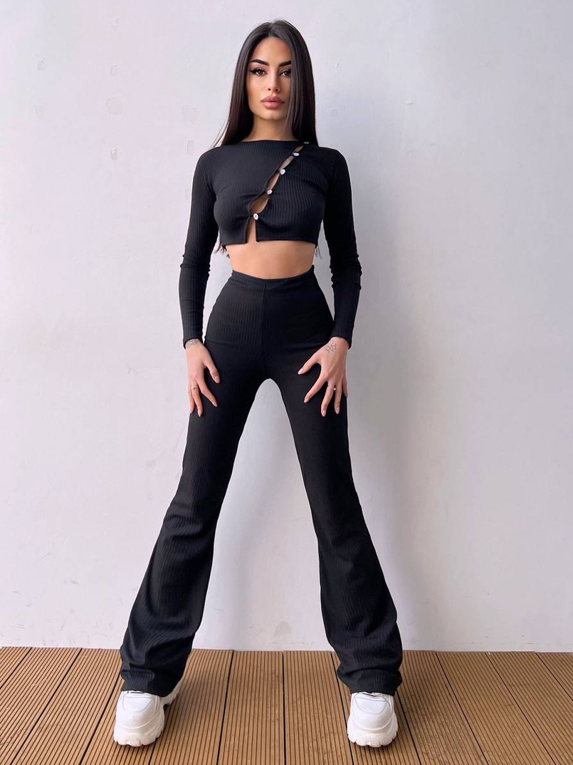 Комплект : штани кльош і топ на ґудзиках   Комплект : штани кльош і топ на ґудзиках   | PUSHKA SHOP