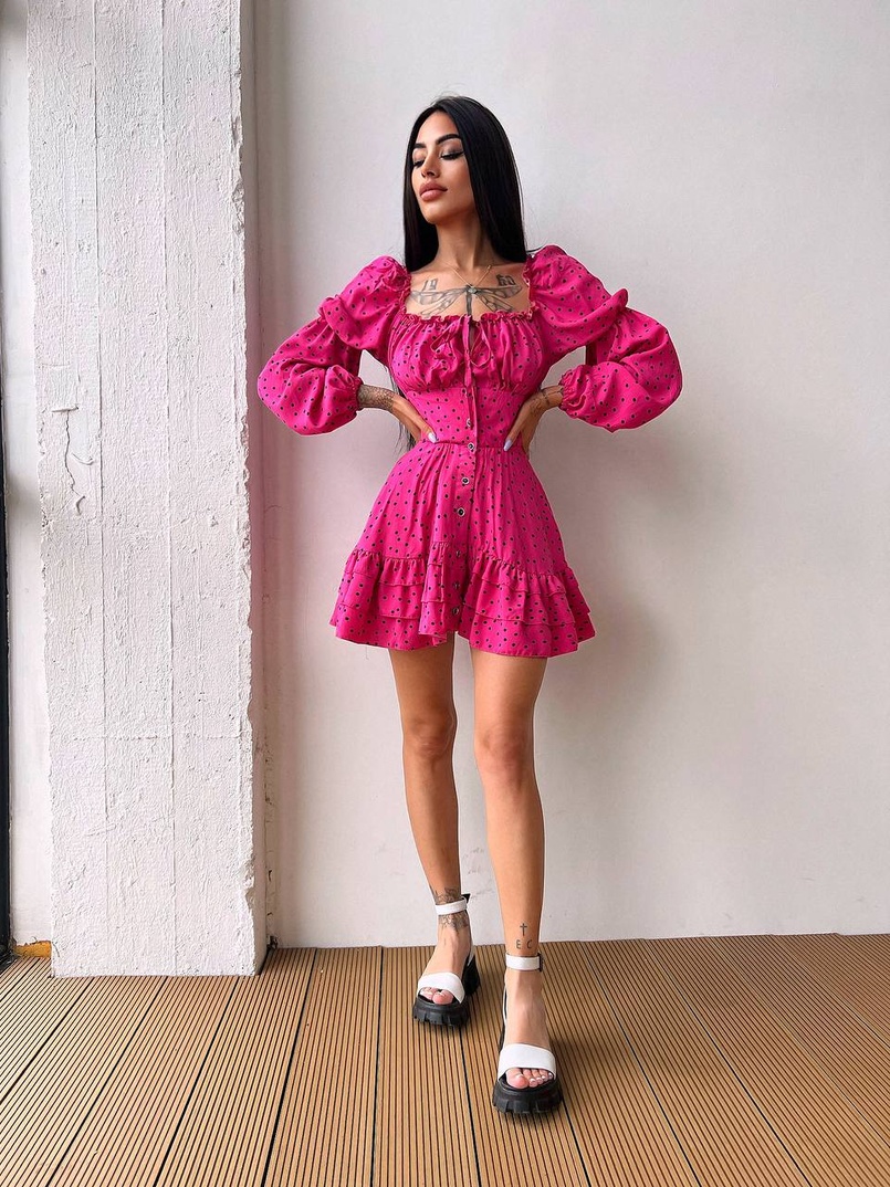 Сукня в горошок на ґудзиках з воланами  Сукня в горошок на ґудзиках з воланами  | PUSHKA SHOP