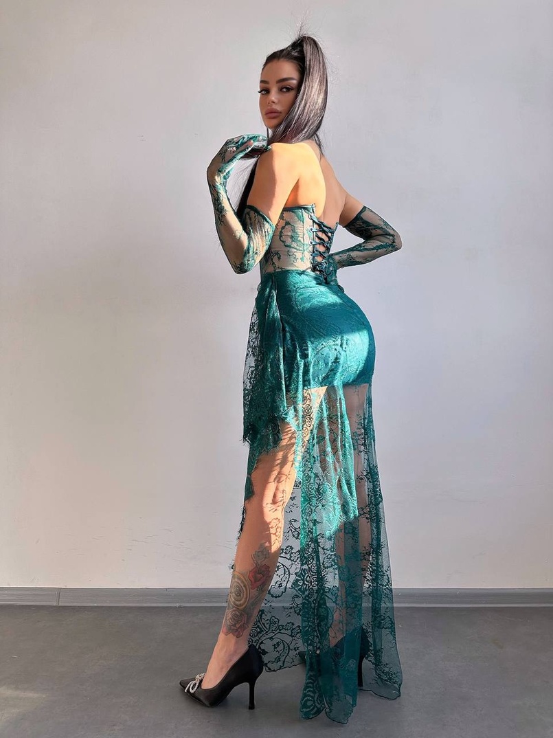 Мереживна сукня максі з рукавичками  | PUSHKA SHOP