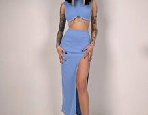 Комплект: топ з бахромою зі страз та спідниця з розрізом  Комплект: топ з бахромою зі страз та спідниця з розрізом  | PUSHKA SHOP