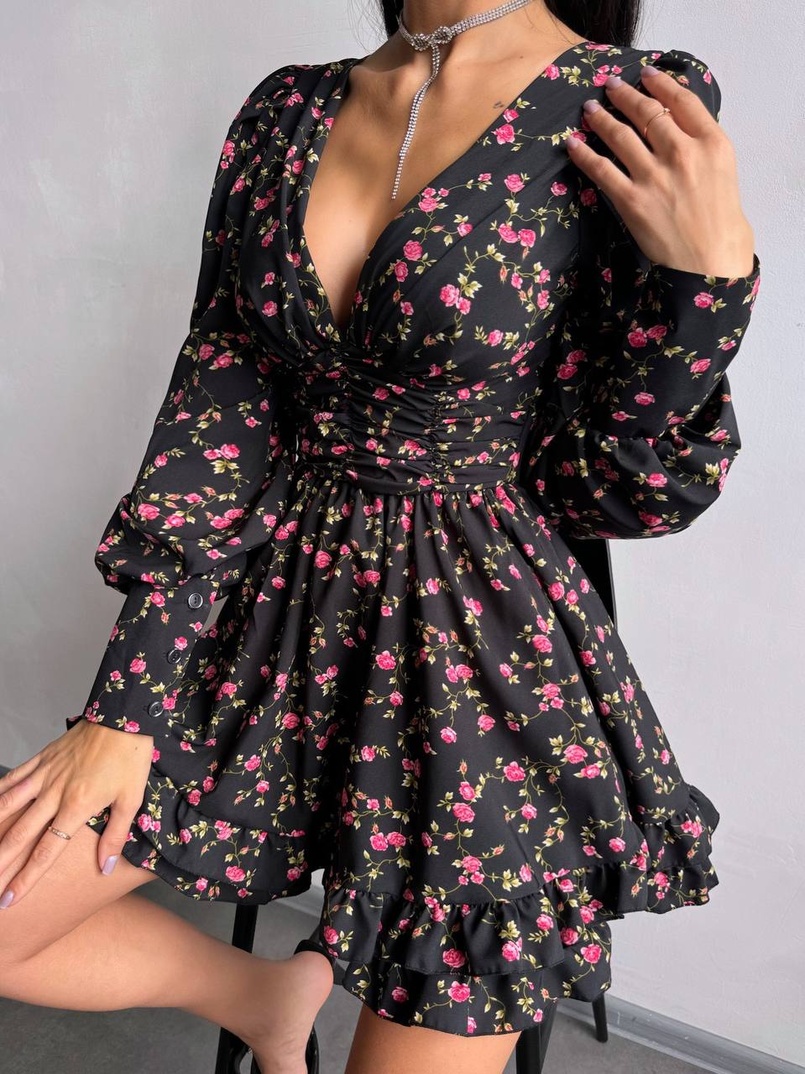 Сукня міні з пишною спідницею та драпіруванням на талії Сукня міні з пишною спідницею та драпіруванням на талії | PUSHKA SHOP