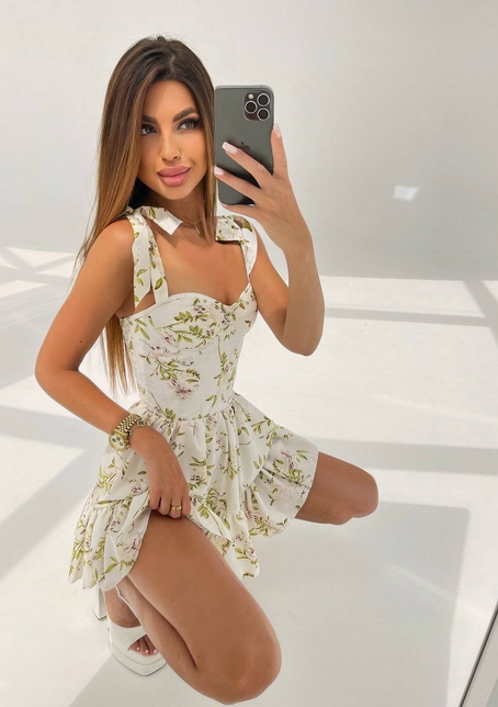 Сукня з чашечками та елементами корсету в квітковий принт  | PUSHKA SHOP