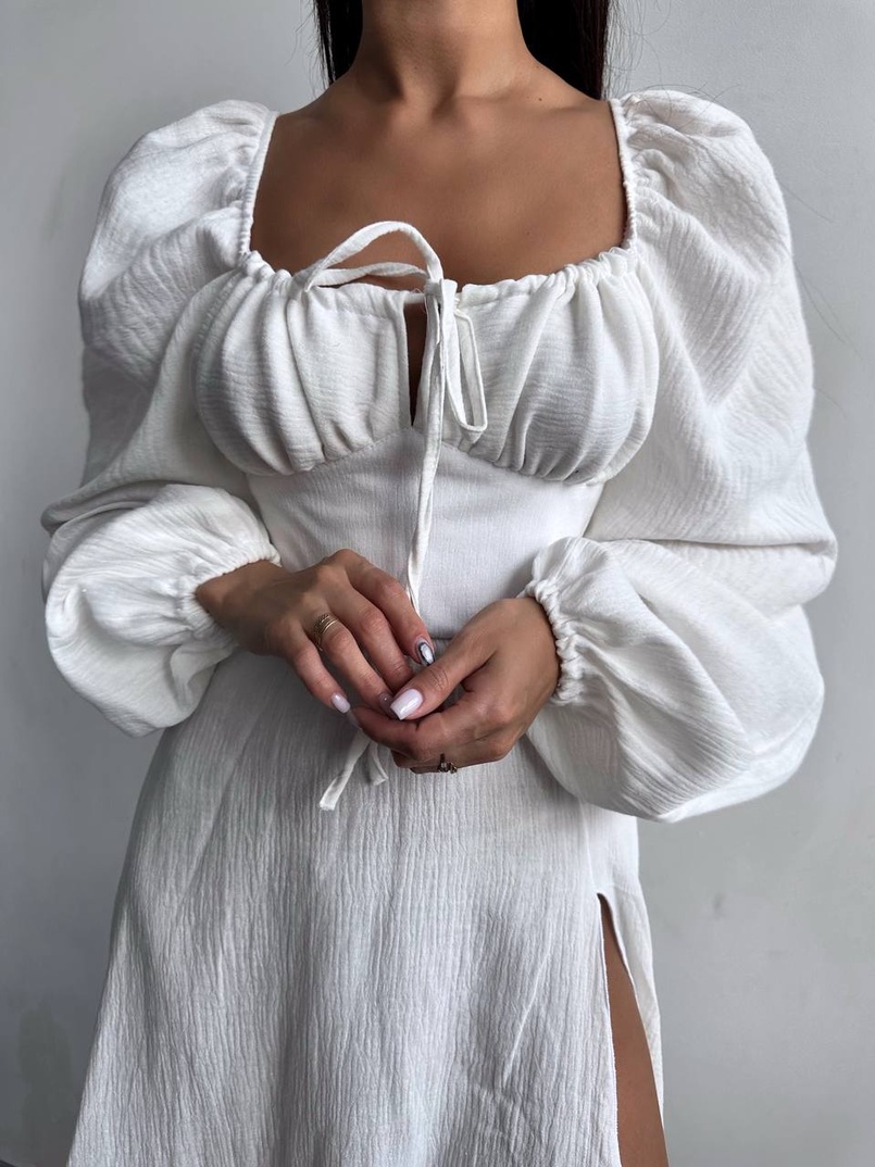 Муслінова сукня -міді з розрізом на ніжці  | PUSHKA SHOP