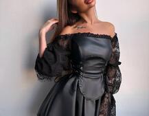 Корсетна сукня з еко-шкіри з мереживними рукавами Корсетна сукня з еко-шкіри з мереживними рукавами | PUSHKA SHOP