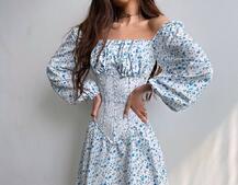 Сукня міні в квітковий принт + прозорий корсет  Сукня міні в квітковий принт + прозорий корсет  | PUSHKA SHOP