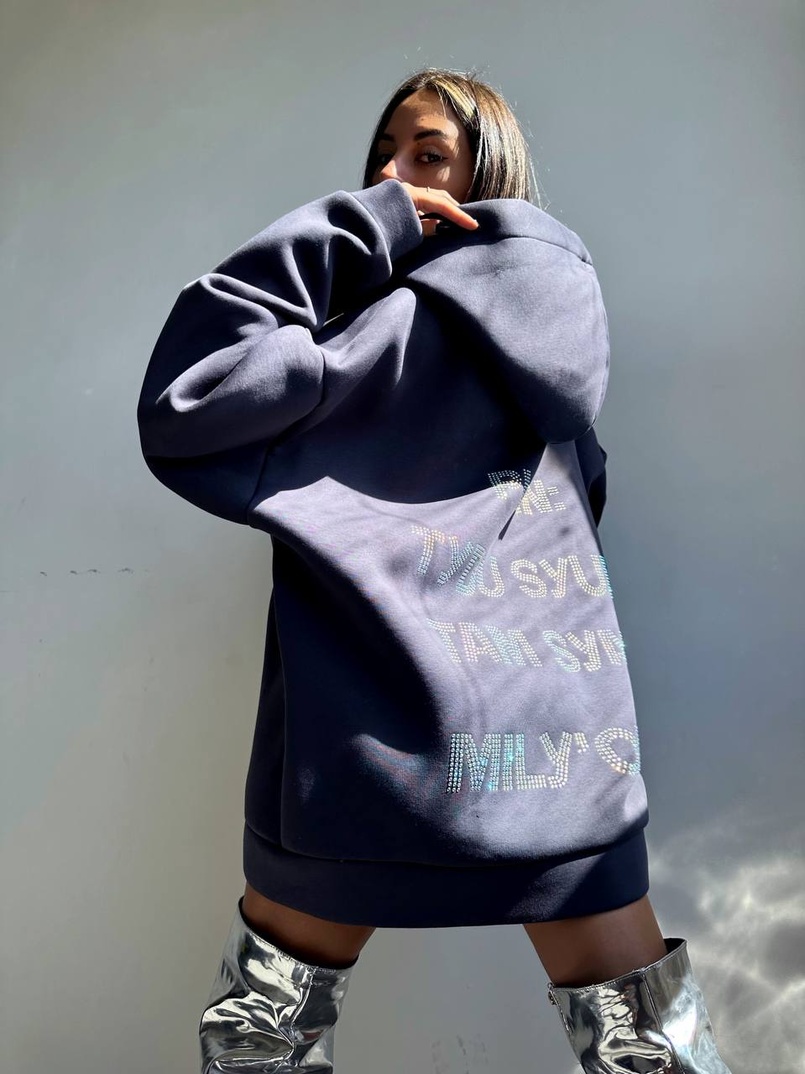 Трендове худі over size із сяючими стразами  | PUSHKA SHOP