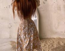 Сукня міді з розрізом в квітковий принт + прозорий корсет  | PUSHKA SHOP