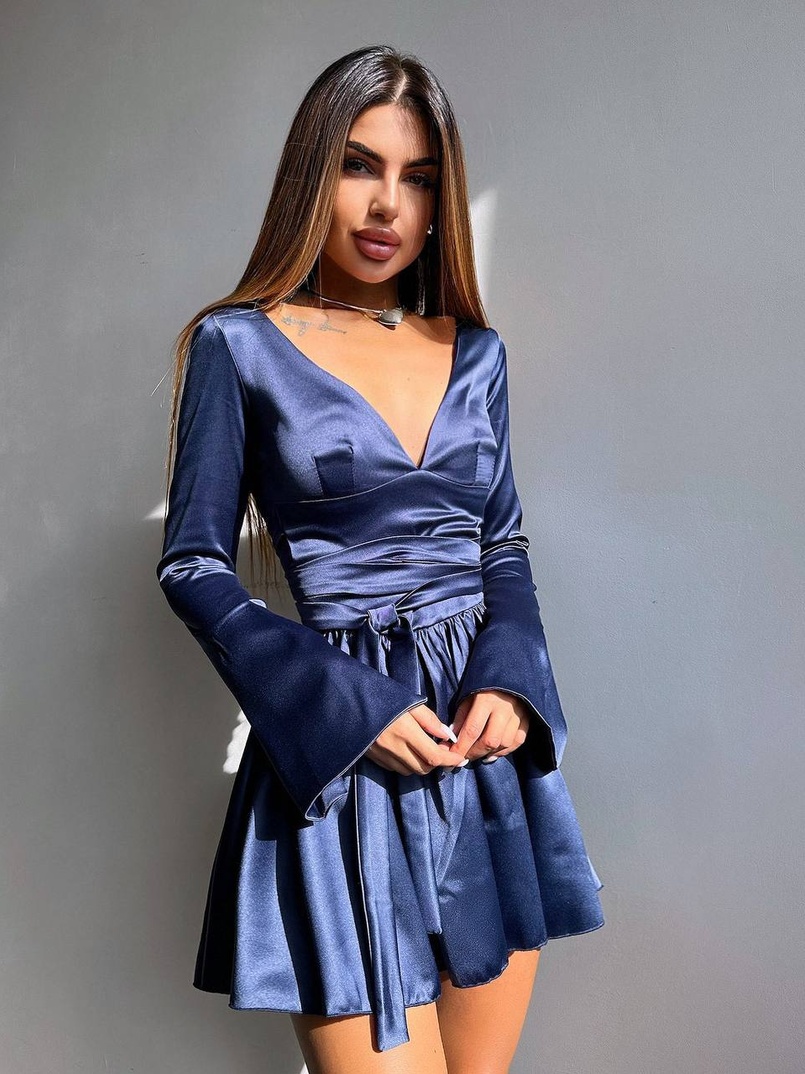 Атласна корсетна сукня  з пишною спідницею та зав‘язками на талії | PUSHKA SHOP