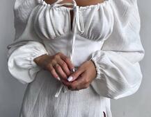 Муслінова сукня -міді з розрізом на ніжці  | PUSHKA SHOP