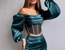 Комплект: корсет, декорований стразами   + спідниця міні з драпіруванням  Комплект: корсет, декорований стразами   + спідниця міні з драпіруванням  | PUSHKA SHOP