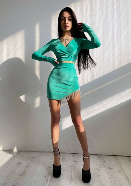 Оксамитовий комплект, декорований бахромою зі страз Оксамитовий комплект, декорований бахромою зі страз | PUSHKA SHOP