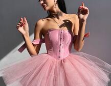 Атласна корсетна сукня міні з гачками та пишною фатиновою спідницею  Атласна корсетна сукня міні з гачками та пишною фатиновою спідницею  | PUSHKA SHOP