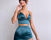 Комплект: топ з філіжанками + спідниця декорована бахромою зі страз  Комплект: топ з філіжанками + спідниця декорована бахромою зі страз  | PUSHKA SHOP