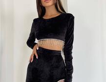 Оксамитовий комплект, декорований бахромою зі страз Оксамитовий комплект, декорований бахромою зі страз | PUSHKA SHOP