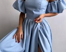 Сукня максі  з розрізом на спідниці та об’ємними рукавами  | PUSHKA SHOP