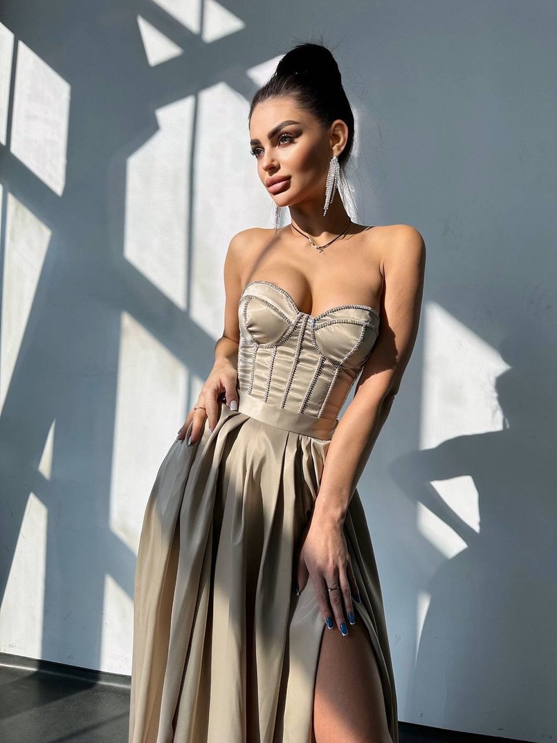 Комплект: корсет-бюстьє , декорований стразами  + спідниця максі з розрізом   Ручна робота  | PUSHKA SHOP