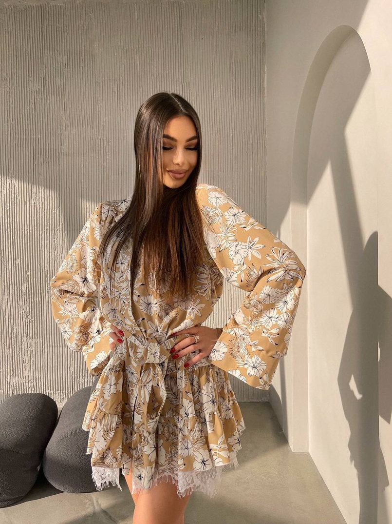 Сукня міні на гудзиках,декорована мереживом  Сукня міні на гудзиках,декорована мереживом  | PUSHKA SHOP