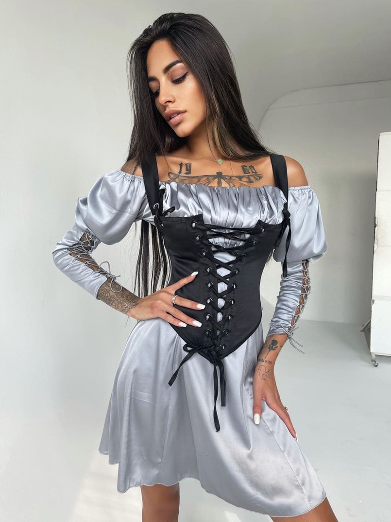 Шелковое платье + атласный корсет на шнуровке | PUSHKA SHOP