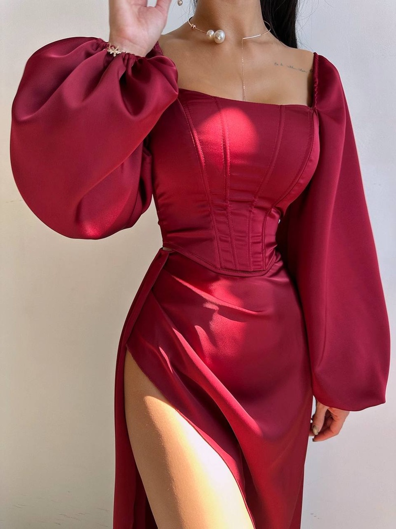 Атласний комплект: корсет + спідниця максі з драпіруванням Атласний комплект: корсет + спідниця максі з драпіруванням | PUSHKA SHOP