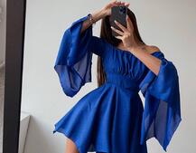 Шифонова сукня на підкладці з розкльошеними рукавами з асиметричною спідницею + корсет декорований стразами Ручна робота! Шифонова сукня на підкладці з розкльошеними рукавами з асиметричною спідницею + корсет декорований стразами Ручна робота! | PUSHKA SHOP