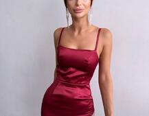 Атласна сукня декорована бахромою зі страз  Атласна сукня декорована бахромою зі страз  | PUSHKA SHOP