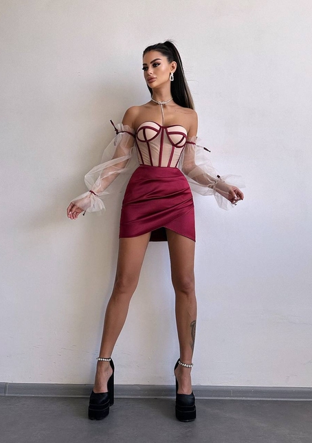 Атласний  комплект: корсет + спідниця  | PUSHKA SHOP