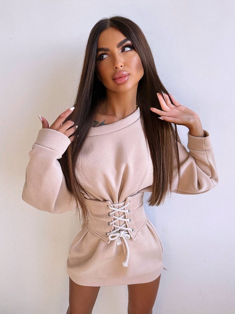 Тепле затишне худі over-size на флісі + корсет на шнурівці Можна носити з корсетом та без | PUSHKA SHOP