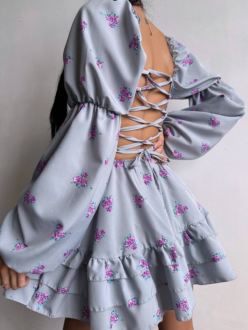 Сукня з квітковим принтом з воланами на ґудзиках  | PUSHKA SHOP