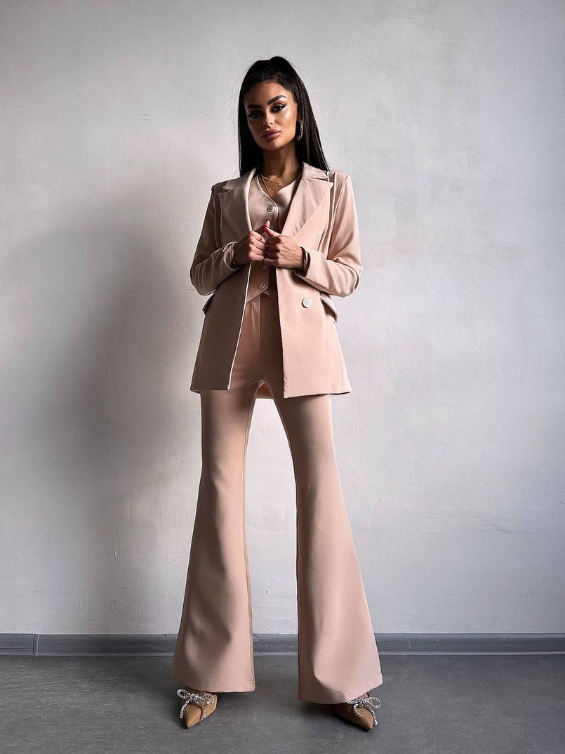 Костюм: піджак на підкладці, штани кльош+ жилет  | PUSHKA SHOP