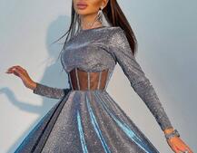 Приталена блискуча сукня з корсетною вставкою та пишною спідницею-сонцем Приталена блискуча сукня з корсетною вставкою та пишною спідницею-сонцем | PUSHKA SHOP