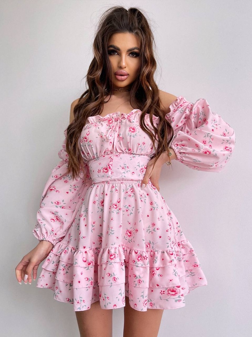 Квіткова сукня з воланами та шнуровкою по спинці | PUSHKA SHOP