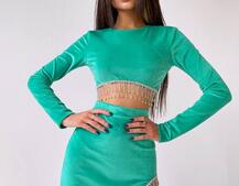 Оксамитовий комплект, декорований бахромою зі страз Оксамитовий комплект, декорований бахромою зі страз | PUSHKA SHOP