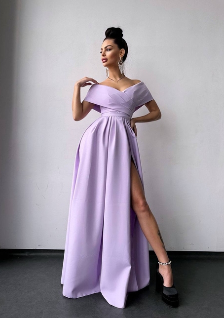 Сукня максі  з відкритими плечима та розрізом на спідниці | PUSHKA SHOP