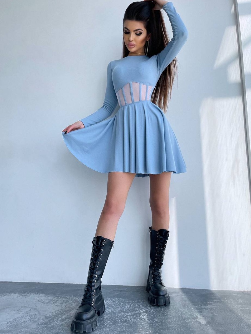 Приталена сукня з корсетною вставкою та спідницею-сонцем | PUSHKA SHOP