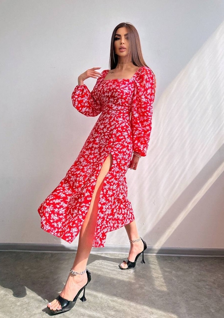 Улюблена сукня-міді зі шнурівкою на спинці та розрізом на ніжці | PUSHKA SHOP