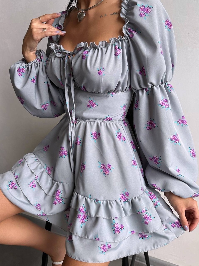 Сукня з квітковим принтом з воланами на ґудзиках  | PUSHKA SHOP