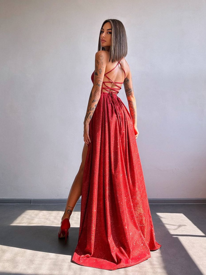 Сяюча сукня максі  зі шнурівкою на спинці Сяюча сукня максі  зі шнурівкою на спинці | PUSHKA SHOP