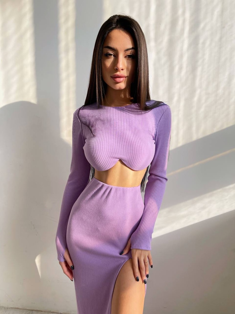 Трикотажный комплект: топ с чашечками push up + юбка миди с разрезом  Трикотажный комплект: топ с чашечками push up + юбка миди с разрезом  | PUSHKA SHOP