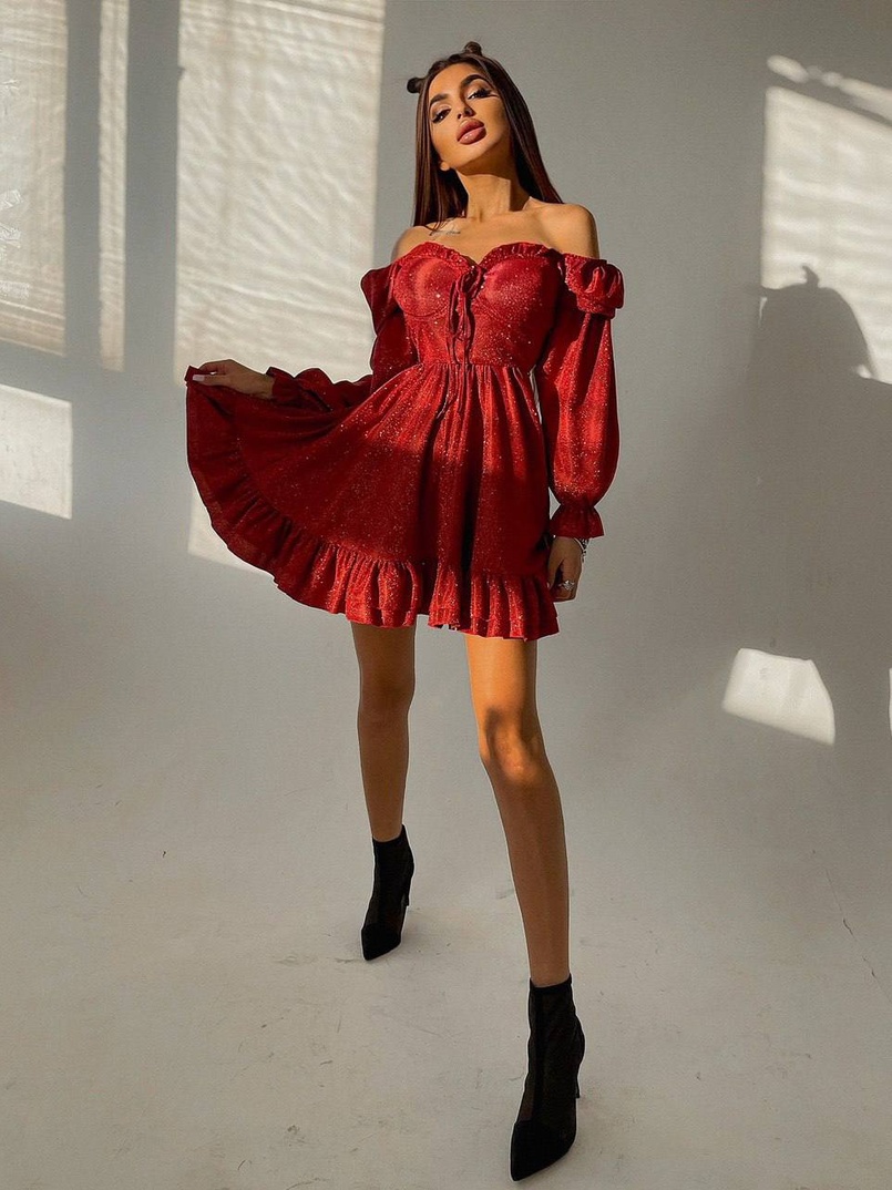 Блискуча сукня з оборками та чашками з ефектом push up Блискуча сукня з оборками та чашками з ефектом push up | PUSHKA SHOP