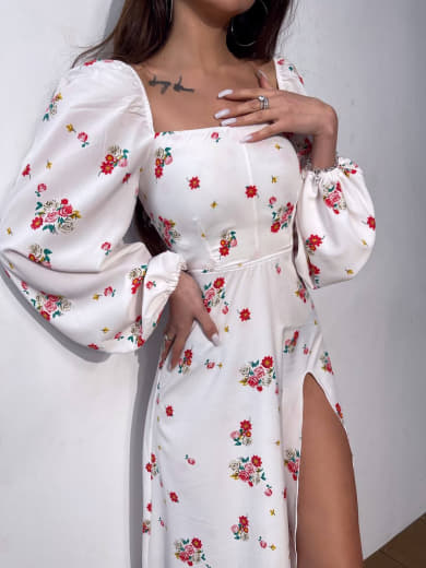 Квіткова сукня-міді зі шнурівкою на спинці та розрізом на ніжці Квіткова сукня-міді зі шнурівкою на спинці та розрізом на ніжці | PUSHKA SHOP